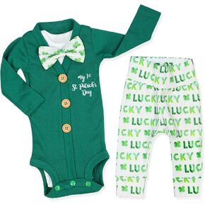 طقم ملابس KANGKANG St Patricks Day Baby Boy + رومبير أخضر + Lucky Pants 3Pcs in Kuwait