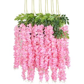 Duovlo 12 Piece Artificial Silk Wisteria Vine 3.6 Feet Ratta Hanging Flower Garland String Home Party Wedding Decor (Light Pink) in Kuwait