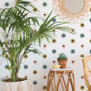funlife 72 PCS Daisy Wall Decals Peel and Stick, Boho Daisy Decals for Wall, Daisy Flower Boho Wall Stickers, Wall Art Decor for Girls Bedroom Nursery Kids Room Playroom, 12 Sheets, Sweet Daisy