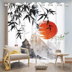 DORCEV Red Plum Blossom Window Curtains Oriental Asian Chinese Traditional Ink Painting Classic Art Natural Creative Curtains Decor Japanese Ink Abstract Curtains Drapes,42x84 inch,2 Panels in Kuwait