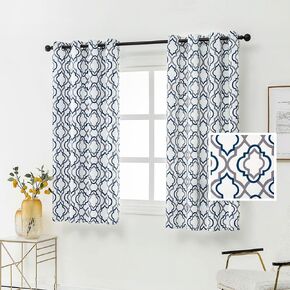 ستائر ريبو مغربية منقوشة معتمة بحلقات معدنية بطول 63 بوصة، مجموعة من لوحتين، ستارة تعتيم الغرفة لغرفة النوم معزولة حراريًا، ستائر مانعة للحرارة 52 × 63 بوصة، أزرق in Kuwait