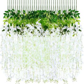 Riceshoot 240 جهاز كمبيوتر شخصى الاصطناعي الوستارية شنقا الزهور جارلاند 43.3 في / 3.6 قدم الحرير وهمية الوستارية كرمة الروطان سلسلة طويلة معلقة الزهور للمنزل حفل زفاف في الهواء الطلق (أبيض حليبي)