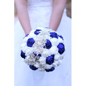 Bride Holding Flowers, Romantic Wedding Colorful Rose Bride 's Bouquet,Purple Pink Bridal Bouquets (White Royal Blue)