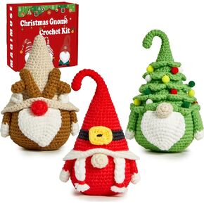 MAGIMUSE Christmas Crochet Kit for Beginners, Crochet Starter Kits for Adults Amigurumi Craft Knitting Crochet Animals Kits with Step-by-Step Video Tutorials, 3 Pack Gnome (40%+ Yarn) in Saudi Arabia