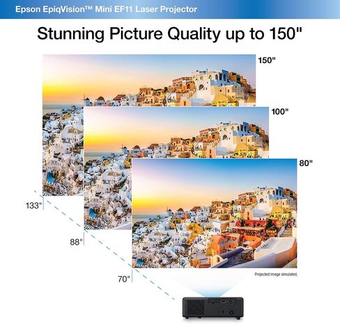 جهاز عرض Epson EpiqVision Mini EF12 Smart Streaming Laser Projector، HDR، Android TV، أفلام، ألعاب عائلية، محمول، صوت من Yamaha، 3LCD، Full HD 1080p، 1000 لومن اللون والسطوع الأبيض، بلوتوث أسود in Saudi Arabia