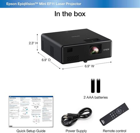 جهاز عرض Epson EpiqVision Mini EF12 Smart Streaming Laser Projector، HDR، Android TV، أفلام، ألعاب عائلية، محمول، صوت من Yamaha، 3LCD، Full HD 1080p، 1000 لومن اللون والسطوع الأبيض، بلوتوث أسود in Saudi Arabia