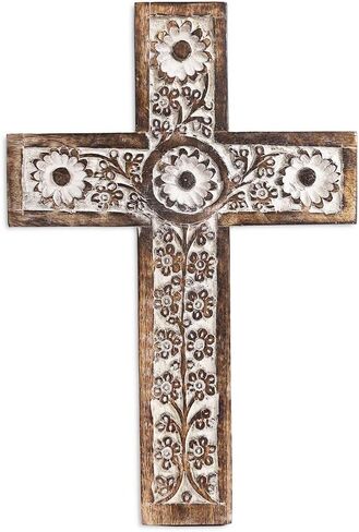 منحوتة فنية روحية مزخرفة على الحائط الخشبي الأمريكي الهندي مقاس 12 بوصة للتعليق على الحائط صلبان فرنسية ريفية دينية فكرة هدية لأعياد الميلاد أو عيد الفصح أو الكريسماس أو حفلات الزفاف أو أي مناسبة in Kuwait