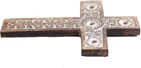 منحوتة فنية روحية مزخرفة على الحائط الخشبي الأمريكي الهندي مقاس 12 بوصة للتعليق على الحائط صلبان فرنسية ريفية دينية فكرة هدية لأعياد الميلاد أو عيد الفصح أو الكريسماس أو حفلات الزفاف أو أي مناسبة in Kuwait