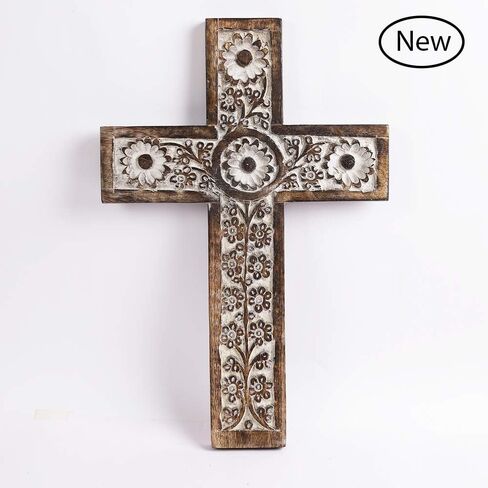 منحوتة فنية روحية مزخرفة على الحائط الخشبي الأمريكي الهندي مقاس 12 بوصة للتعليق على الحائط صلبان فرنسية ريفية دينية فكرة هدية لأعياد الميلاد أو عيد الفصح أو الكريسماس أو حفلات الزفاف أو أي مناسبة in Kuwait