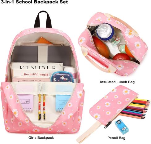 Kouxunt Girls School Backpacks for Kids Teens, 3-in-1 School Bag Bookbags Set with Lunch Bag Pencil Case in Saudi Arabia