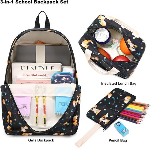 Kouxunt Girls School Backpacks for Kids Teens, 3-in-1 School Bag Bookbags Set with Lunch Bag Pencil Case in Saudi Arabia