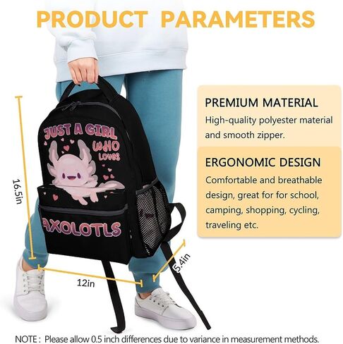 Axolotl School Backpack for Boys Girls, 16 Inch Blue Backpacks for Kids, Lightweight Cartoon Bookbag for Travel in Saudi Arabia