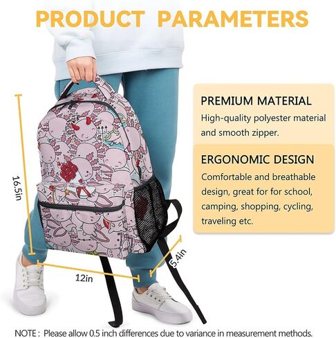 Axolotl School Backpack for Boys Girls, 16 Inch Blue Backpacks for Kids, Lightweight Cartoon Bookbag for Travel in Saudi Arabia