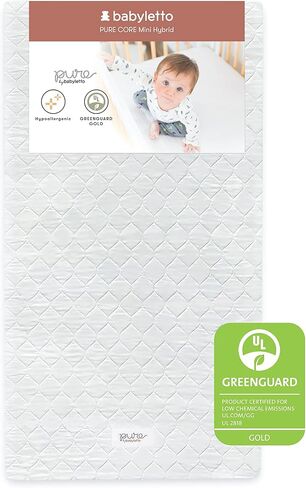 Babyletto Pure Core Mini Crib Mattress, Hybrid Waterproof Cover, Lightweight, Greenguard Gold Certified in Saudi Arabia
