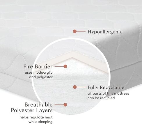 Babyletto Pure Core Mini Crib Mattress, Hybrid Waterproof Cover, Lightweight, Greenguard Gold Certified in Saudi Arabia