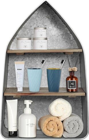 SOFE Galvanized Metal Wash Tub with Shelf, Oval Wall Shelf Country Bathroom Decor, 2 Tier Display Shelf Wall Mounted, Farmhouse Laundry Wall Shelf, Floating in Saudi Arabia