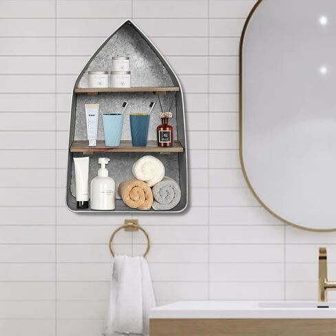 SOFE Galvanized Metal Wash Tub with Shelf, Oval Wall Shelf Country Bathroom Decor, 2 Tier Display Shelf Wall Mounted, Farmhouse Laundry Wall Shelf, Floating in Saudi Arabia