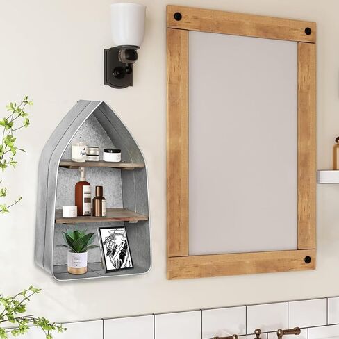 SOFE Galvanized Metal Wash Tub with Shelf, Oval Wall Shelf Country Bathroom Decor, 2 Tier Display Shelf Wall Mounted, Farmhouse Laundry Wall Shelf, Floating in Saudi Arabia