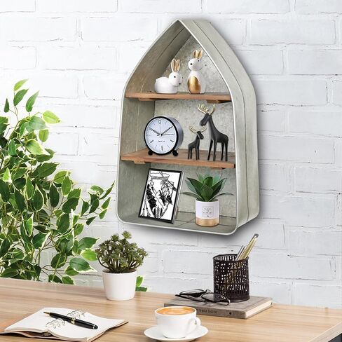 SOFE Galvanized Metal Wash Tub with Shelf, Oval Wall Shelf Country Bathroom Decor, 2 Tier Display Shelf Wall Mounted, Farmhouse Laundry Wall Shelf, Floating in Saudi Arabia