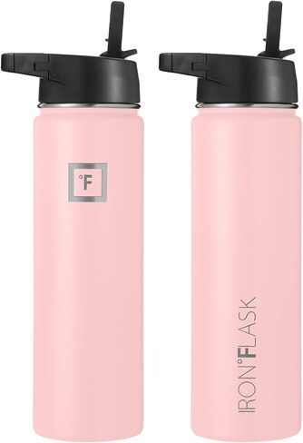 زجاجة مياه رياضية من IRON °FLASK - 3 أغطية سعة 22 أونصة (غطاء من القش)، مقاومة للتسرب - زجاجات رياضية وجيم من الفولاذ المقاوم للصدأ للرجال والنساء والأطفال - ترمس معزول بجدار مزدوج، مقصف معدني in Kuwait