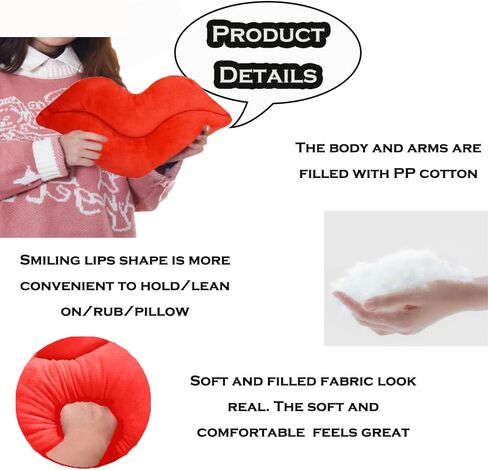 CHELEI2019 23.6 "وسادة الشفاه ثلاثية الأبعاد شكل الشفاه الحمراء أفخم رمي وسادة لعبة ديكورا للمنزل والأريكة والسرير in Kuwait
