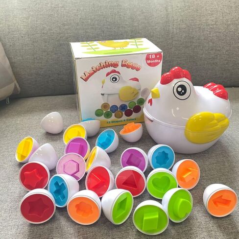 J-hong Matching Easter Eggs 12 PCS Educational Preschool Game, Color and Shape Recognition Skills, Learning Toy Gift for Toddler 1 2 3 Year Old in Kuwait