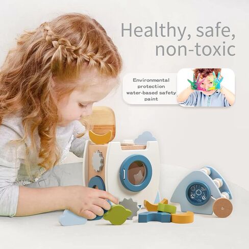 ibwaae Wooden Rocket Activity Cube, Space Busy Board Toys, 5 in 1 Shape Sorter Games, Montessori Toys Preschool Games for Toddler in Kuwait