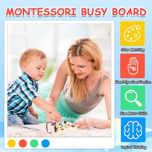 ألعاب لوحية مشغولة من TEUVO Montessori للأطفال الصغار الذين تتراوح أعمارهم بين 1 2 3 4، حسية خشبية للأطفال المصابين بالتوحد، لوحة مفاتيح مضيئة LED، هدايا ألعاب تعليمية للأطفال الأولاد والبنات in Kuwait