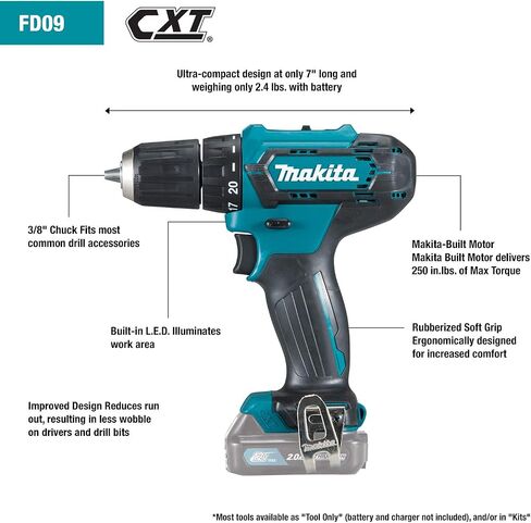 ماكيتا FD09Z 12V max CXT® ليثيوم آيون لاسلكي 3/8 بوصة، أداة فقط in Saudi Arabia