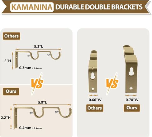 KAMANINA Double Curtain Rod Bracket 2 Pack, Warm Gold-New in Kuwait