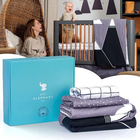 Lil Elephant Crib Bedding Set for Boys & Girls – Zero-Chemical Cotton Boho Crib Bedding Set for Boys & Girls – Baby Comforter, Crib Sheet & Crib Skirt – Baby & Toddler Bedding Set in Saudi Arabia