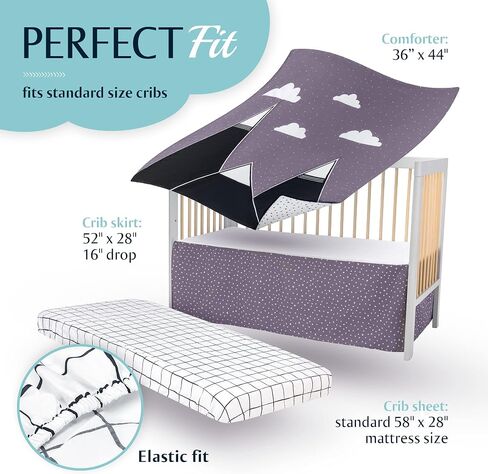 Lil Elephant Crib Bedding Set for Boys & Girls – Zero-Chemical Cotton Boho Crib Bedding Set for Boys & Girls – Baby Comforter, Crib Sheet & Crib Skirt – Baby & Toddler Bedding Set in Saudi Arabia