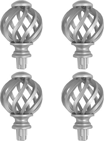 Kowibcl Finials for Curtain Rods, 4 Pcs Curtain Rod Finials for 5/8 Inch Dia Rod,Drapery Rod Finials of Spiral Cage Shape(Silver) in Saudi Arabia