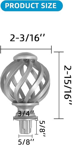 Kowibcl Finials for Curtain Rods, 4 Pcs Curtain Rod Finials for 5/8 Inch Dia Rod,Drapery Rod Finials of Spiral Cage Shape(Silver) in Saudi Arabia