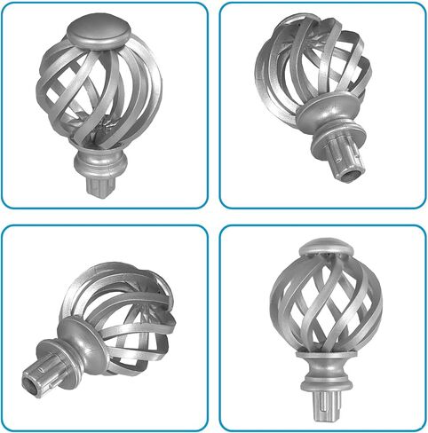 Kowibcl Finials for Curtain Rods, 4 Pcs Curtain Rod Finials for 5/8 Inch Dia Rod,Drapery Rod Finials of Spiral Cage Shape(Silver) in Saudi Arabia