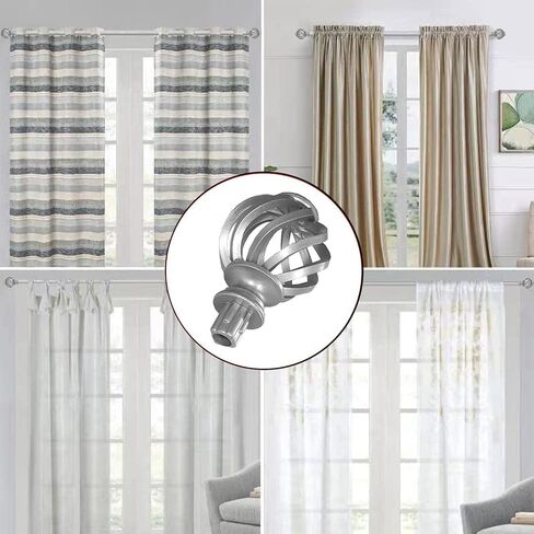Kowibcl Finials for Curtain Rods, 4 Pcs Curtain Rod Finials for 5/8 Inch Dia Rod,Drapery Rod Finials of Spiral Cage Shape(Silver) in Saudi Arabia