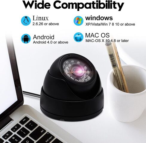 كاميرا ALPCAM USB مقاومة للماء بقبة USB وكاميرا ويب للرؤية الليلية مع 24 قطعة من مصابيح LED بالأشعة تحت الحمراء، وكاميرا أمان للمنزل، وكاميرا USB عالية الدقة 720 بكسل مع عدسة 3.6 ملم تعمل بالأشعة تحت الحمراء لنظام التشغيل Windows Mac Linux Android in Kuwait
