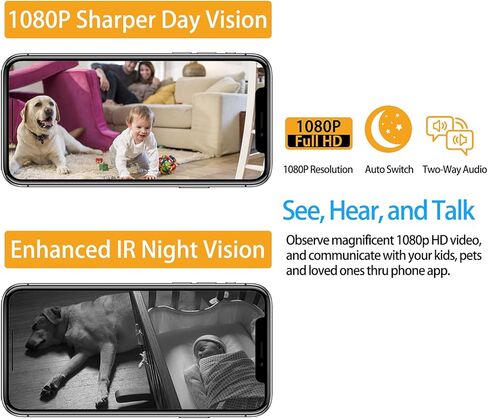 كاميرا واي فاي، كاميرات مراقبة Bextgoo 1080P داخلية مع عدسة مزدوجة، لسان / تكبير، كاميرا IP مع كشف الحركة، مراقبة كاميرا واي فاي للحيوانات/المسن/الكلب/الطفل، تتبع تلقائي، رؤية ليلية in Kuwait