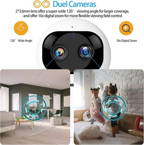 كاميرا واي فاي، كاميرات مراقبة Bextgoo 1080P داخلية مع عدسة مزدوجة، لسان / تكبير، كاميرا IP مع كشف الحركة، مراقبة كاميرا واي فاي للحيوانات/المسن/الكلب/الطفل، تتبع تلقائي، رؤية ليلية in Kuwait