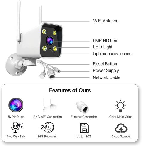 5MP Wireless Security Camera Outdoor - AI Auto Tracking Home WiFi Camera with Two Way Talk, PTZ, Color Night Vision, 24/7 Recording Monitor System for Indoor Outdoor Surveillance in Kuwait