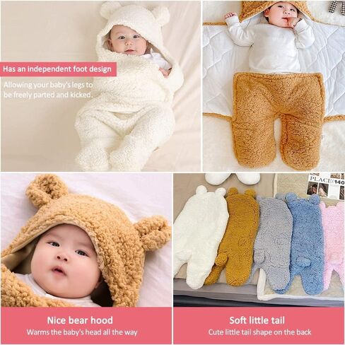 Newborn Baby Swaddle Blanket, Baby Hooded Swaddle, Receiving Blanket Sleeping Bag,for Aged 0-3 or 3-6 Months (Blue, 0-3 Months) in Saudi Arabia