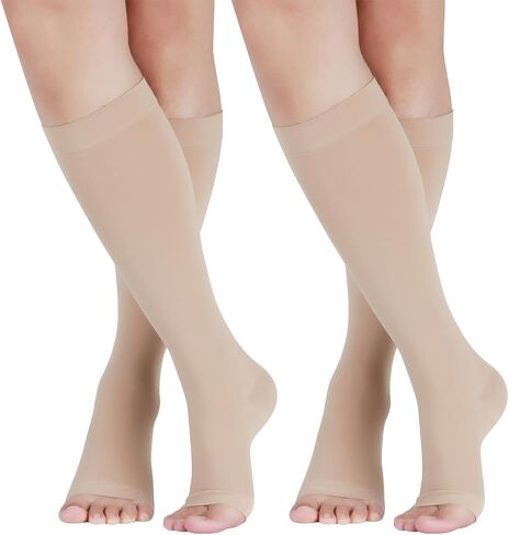 LIN PERFORMANCE Compression Socks for Women and Men Knee High Open Toe Medical Compression Stockings Varicose Vein Swollen legs Travel in Saudi Arabia