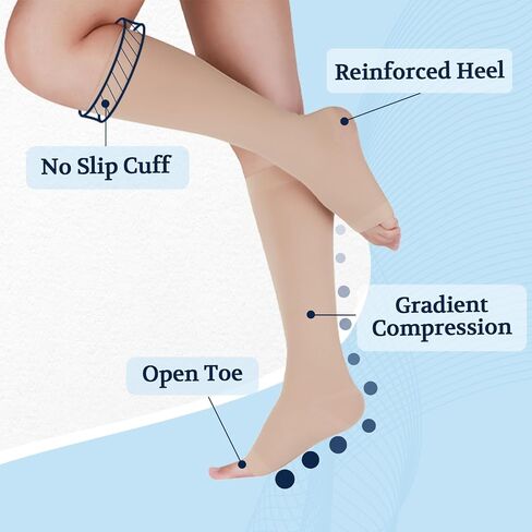 LIN PERFORMANCE Compression Socks for Women and Men Knee High Open Toe Medical Compression Stockings Varicose Vein Swollen legs Travel in Saudi Arabia