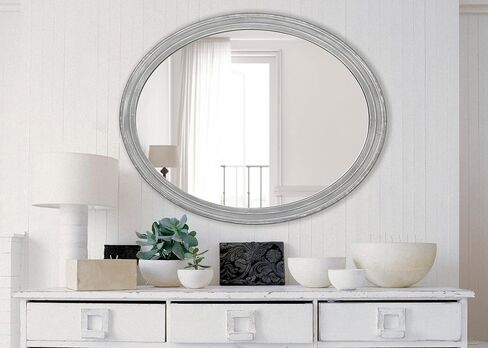 Kate and Laurel Mansell Farmhouse Oval Wood Framed Wall Mirror, 24 x 30, Rustic Gray, Decorative Modern Mirror for Wall in Saudi Arabia