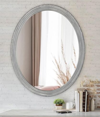 Kate and Laurel Mansell Farmhouse Oval Wood Framed Wall Mirror, 24 x 30, Rustic Gray, Decorative Modern Mirror for Wall in Saudi Arabia