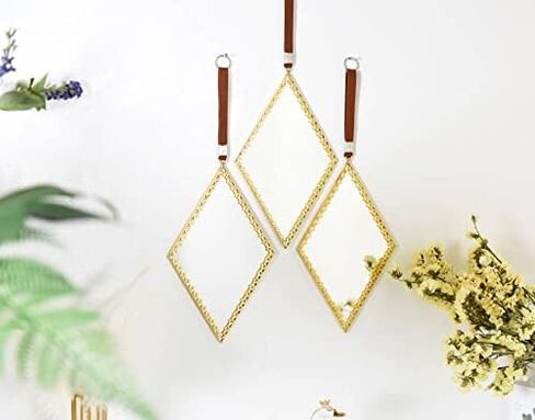 مرآة حائط مزخرفة مقاس 8 × 5 بوصة من Funerom، مرآة ديكور صغيرة على شكل ألماس ذهبي in Kuwait