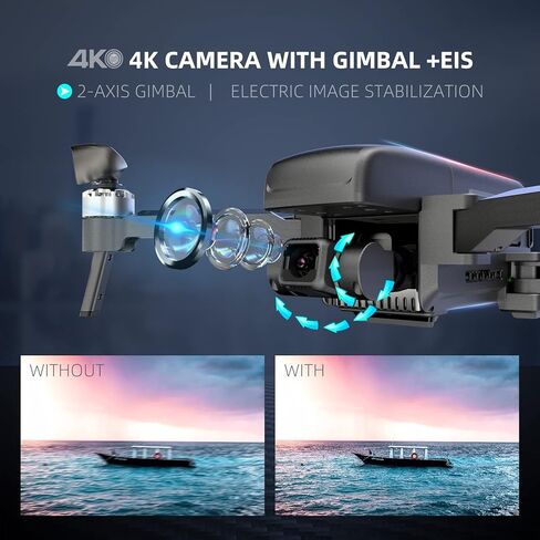 تشيروينج طائرة بدون طيار جيمبال ثنائية المحاور مع كاميرا 4K EIS للبالغين والمبتدئين، طائرة درون U38S قابلة للطي 5G FPV بمحرك عديم المسفرات، العودة الذكية، فولو مي، واي بوينت فلايت in Kuwait