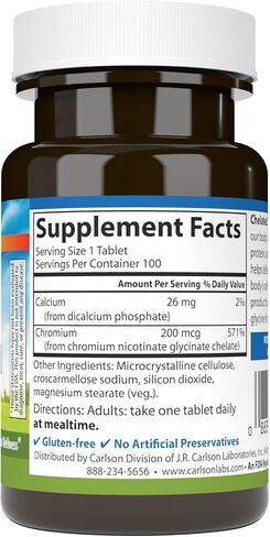 Carlson Chelated Chromium 200 mcg Superior Absorption - Healthy Metabolism Energy Production & Optimal Wellness - 300 Tablets in Saudi Arabia