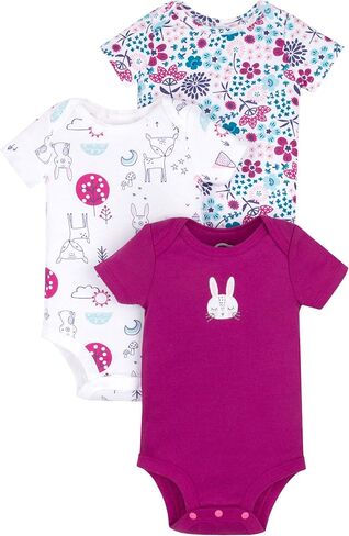 Lamaze Organic Baby baby-girls Short Sleeve Cotton Bodysuit, Snap Closure Shirt (pack of 3) in Kuwait