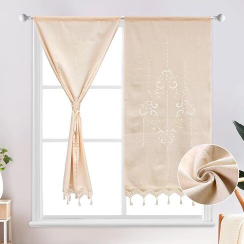 ZHH ستارة دانتيل كروشيه مصنوعة يدويًا ستارة نافذة قطنية مع شرابات ستارة زهرة مجوفة لباب غرفة نوم المطبخ والمقهى (لوحة واحدة، عرض 27 بوصة × ارتفاع 59 بوصة)، أبيض in Kuwait